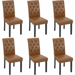 Lot de 6 Chaises de Salle à Manger en Similicuir + Bois Massif, Chaise de Salon, Chaise de Cuisine, Marron - Woltu