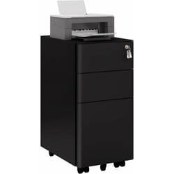 Woltu - Caisson de Bureau Mobile en Métal, 30x45x60 cm, Meuble de Rangement, Caisson sur roulettes, Armoire Documents, Noir