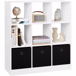 WOLTU Bibliothèque Meuble Étagère avec 9 Casiers Meuble Cube 3 Tiroirs en Tissu 80x30x865cm Blanc W0ATT0326