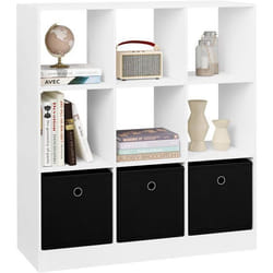 WOLTU Bibliothèque Meuble Étagère avec 9 Casiers Meuble Cube 3 Tiroirs en Tissu 80x30x865cm Blanc W0ATT0326