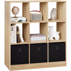 - WOLTU bibliothèque étagère rangement a 9 casiers avec 3 tiroirs en tissu non tissé. Elle permet de ranger livres. CD. jouet ...