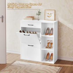 Woltu - Meuble à Chaussures en Bois Composé, 80x90x30cm, , Armoire à Chaussures à 3 Niveaux, Étagère à Chaussures, Blanc