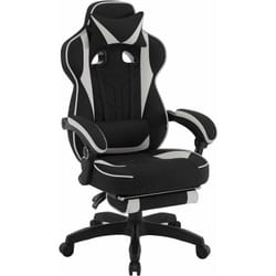 Woltu - Chaise Gaming en Tissu Respirant, Fauteuil Gamer Ergonomique, avec Coussin Lombaire, Appui-Tête et Repose-Pieds, Tissu Leathaire, Gris