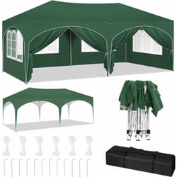 Tonnelle de Jardin Woltu Tonnelle Pliante 3x6m, Hauteur Réglable, Imperméable, Protection de uv, avec Sac de Transport, Vert