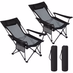 WOLTU Lot de 2 Chaises Camping Pliante. Chaise de Pêche Léger et Portable. Fauteuil Pliant avec Dossier Réglable. Noir+Gris