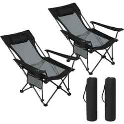 Woltu - Lot de 2 Chaises Camping Pliante, Chaise de Pêche Léger et Portable, Fauteuil Pliant avec Dossier Réglable, Noir+Gris