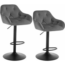 Lot de 2 Tabouret Bar en Velours + Métal, Chaise de Bar, Chaise Haute Bar, Chaise Haute Cuisine, Réglable en Hauteur, Gris foncé - Woltu