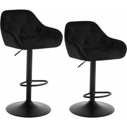 Lot de 2 Tabouret Bar en Velours + Métal, Chaise de Bar, Chaise Haute Bar, Chaise Haute Cuisine, Réglable en Hauteur, Noir - Woltu