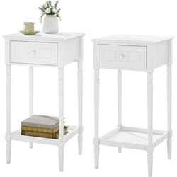 Woltu - Lot de 2 Table de Chevet, Table d'Appoint avec Tiroir et Étagère, 35x35x70, 5cm, Table Basse, Blanc
