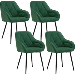 Lot de 4 Chaises de Salle à Manger en Velours + Métal, Chaise de Cuisine, Chaise Ergonomique pour Salon, Bureau, Coiffeuse, Vert foncé - Woltu