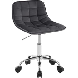 Woltu - Chaise Bureau en Velours + Métal, Réglable en Hauteur, Tabouret Coiffeuse, Tabouret avec Dossier, Chaise Pivotante, Gris Foncé