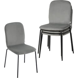 Lot de 4 Chaises Salle à Manger en Velours + Métal, Chaise Empilable, Chaise de Cuisine, Chaise Scandinave, Gris Foncé - Woltu