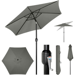 Parasol de Jardin, 240cm, Parasol Inclinable avec Manivelle, pour Jardin/Balcon/Terrasse/Plage/Marché, Tissu Anti-UV 180g/m², Gris Foncé - Woltu