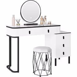 MIROIR LED RÉGLABLE : Le miroir rond (Ø 45cm) est équipé d'une bande LED certifié CE et RoHS. qui est alimentée par un port U ...
