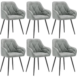 Lot de 6 Chaises de Salle à Manger en Simili Cuir, Chaise de Cuisine avec Dossier, Accoudoirs, Pieds en Métal, Chaise Ergonomique,Gris - Woltu