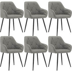 Lot de 6 Chaises de Salle à Manger en Simili Cuir, Chaise de Cuisine avec Dossier, Accoudoirs, Pieds en Métal, Chaise Ergonomique,Gris Foncé - Woltu