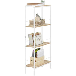 Tagère Rangement, Étagère Étroite à 4 Niveaux, Étagère Cuisine, en mdf avec Cadre Métallique, ‎50 x 20 x 110 cm, Chêne Clair+Blanc - Woltu