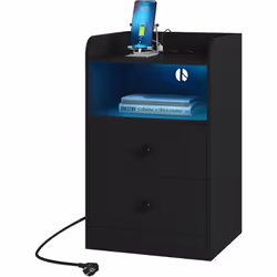 TABLE D'APPOINT AVEC PRISES : La table de nuit avec 2 prises et 2 ports USB vous permet de recharger smartphones, tablettes P ...