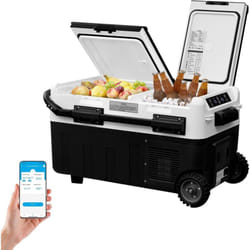 Glacière Électrique, 30L, Glacière à Compression, Mini réfrigérateur Portable, Contrôle app, dc 12/24 v, Noir+Blanc - Woltu