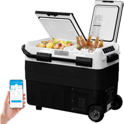 Glacière Électrique, 50L, Glacière à Compression, Mini réfrigérateur Portable, Contrôle app, dc 12/24 v, Noir+Blanc - Woltu