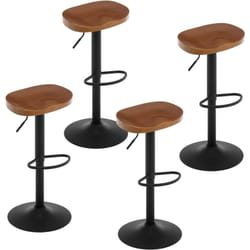 Lot de 4 Tabouret de Bar, Chaise de Bar, Tabouret Haut en Bois, Cadre en Métal, Réglable en Hauteur, Pivotant à 360°, Marron - Woltu