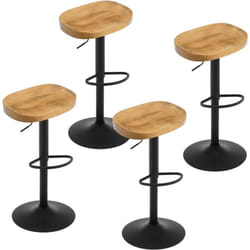 Lot de 4 Tabouret de Bar, Chaise de Bar, Tabouret Haut en Bois, Cadre en Métal, Réglable en Hauteur, Pivotant à 360°, Chêne foncé - Woltu