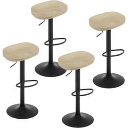 Lot de 4 Tabouret de Bar, Chaise de Bar, Tabouret Haut en Bois, Cadre en Métal, Réglable en Hauteur, Pivotant à 360°, Chêne Clair - Woltu