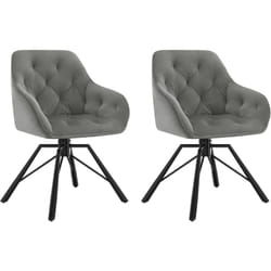 Lot de 2 Chaises Salle à Manger Pivotante, Chaises Cuisine en Velours + Métal, Chaises à Haut Dossier, Chaises Scandinave, Gris Foncé - Woltu
