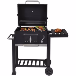 Support en bois à côté du grille pour entreposer vos outils de Barbecue,plats etc. Vous pouvez régler la combustion du charbo ...