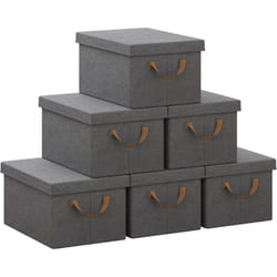 Woltu - Boîte de Rangement avec Couvercle, Lot de 6, Caisse Rangement Pliable, 38x27x20cm, Coffre de Rangement en Tissu non Tissé, Gris