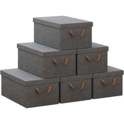 Woltu - Boîte de Rangement avec Couvercle, Lot de 6, Caisse Rangement Pliable, 48x29x20cm, Coffre de Rangement en Tissu non Tissé, Gris