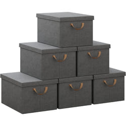 Woltu - Boîte de Rangement avec Couvercle, Lot de 6, Caisse Rangement Pliable, 43x33x26cm, Coffre de Rangement en Tissu non Tissé, Gris