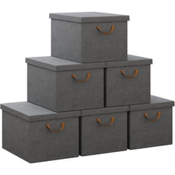 Woltu - Boîte de Rangement avec Couvercle, Lot de 6, Caisse Rangement Pliable, 48x36x30cm, Coffre de Rangement en Tissu non Tissé, Gris