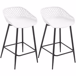 WOLTU Lot de 2 Tabourets de Bar Chaise Haut Dossier Ajouré Siège Plastique Pieds Métalliques Blanc W0ATT0603-2