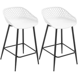 WOLTU Lot de 2 Tabourets de Bar Chaise Haut Dossier Ajouré Siège Plastique Pieds Métalliques Blanc W0ATT0603-2