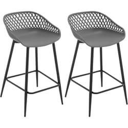 Lot de 2 Tabourets de Bar, Tabourets Bar avec Repose-Pieds et Dossier, Tabourets Haut, Tabourets Extérieur Jardin en Plastique et Métalliques, Gris