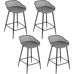 Lot de 4 Tabourets de Bar, Tabourets Bar avec Repose-Pieds et Dossier, Tabourets Haut, Tabourets Extérieur Jardin en Plastique et Métalliques, Gris