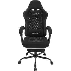 WOLTU Chaise Gaming Massante, Fauteuil Gamer, Chaise Ergonomique, Appui-tête, Repose-Pieds, Charge 150kg, Tissu Technique, Noir+Blanc