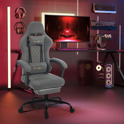 Chaise Gaming Massante, Fauteuil Gamer, Chaise Ergonomique, Appui-tête, Repose-Pieds, Charge 150kg, Tissu Technique, Gris+Jaune - Woltu