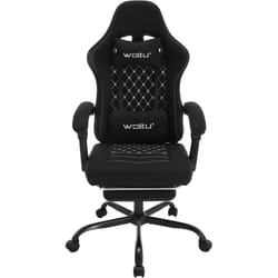 Chaise Gaming Massante, Fauteuil Gamer, Chaise Ergonomique, Appui-tête, Repose-Pieds, Charge 150kg, Tissu Maille, Noir+Blanc - Woltu