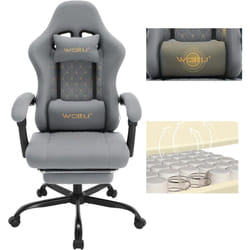 WOLTU Chaise Gaming Massante, Fauteuil Gamer, Chaise Ergonomique, Appui-tête, Repose-Pieds, Charge 150kg, Tissu Maille, Gris+Jaune