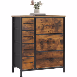 La commode tiroir est dotée d'un cadre métallique solide, d'un plateau en bois d'ingénierie et des tiroirs en tissu avec des  ...