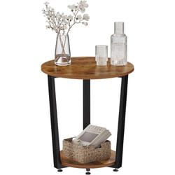 Table Basse Ronde, Table d'Appoint à 2 Étagères, Bout de Canapé, Table de Chevet, en Bois Composé et en Métal, Marron Rustique - Woltu