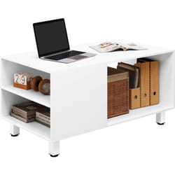 Woltu - Table Basse, Table Basse Salon, Table Basse avec Rangement, Table Basse Rectangulaire, 90x50x45 cm, Blanc