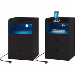 TABLE D'APPOINT AVEC PRISES : La table de nuit avec 2 prises et 2 ports USB vous permet de recharger smartphones, tablettes P ...