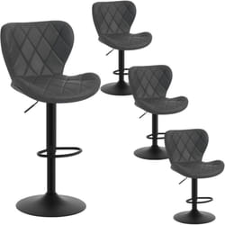 Lot de 4 Tabouret de Bar, Tabouret de Cuisine à Hauteur Réglable, Chaise de Bar Pivotante en Similicuir avec Repose-Pieds et Dossier, Anthracite