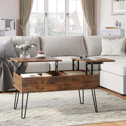 Table Basse Relevable, Table de Salon, Table Basse Industrielle, Table de Salle à Manger, Pieds en Métal, Marron Rustique - Woltu