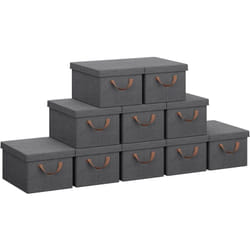 Lot de 10 Boîtes Rangement en Tissu, 38x27x20cm, Boîte de Rangement avec Couvercle, Panier Rangement, Design Pliable,Coffre de Rangement, Gris - Woltu