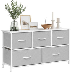 Woltu - Commode Chambre Meuble de Rangement, Commode 5 Tiroirs en Tissu,,Armoire à 2 Niveaux en Bois d'Ingénierie, Cadre en Métal, Gris Tourterelle +