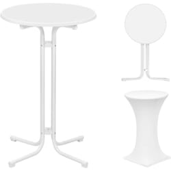 Woltu - Table Haute Pliante Table Bar Ф70 x 110cm, Mange Debout Pliant, Table Ronde Pliante en Bois d'Ingénierie, Cadre en métal, Blanc